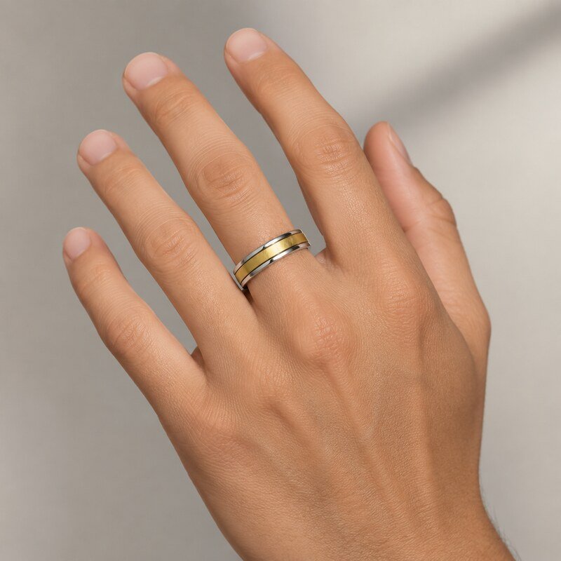 Two-Tone Stainless Steel Spinner Ring - on-hand view