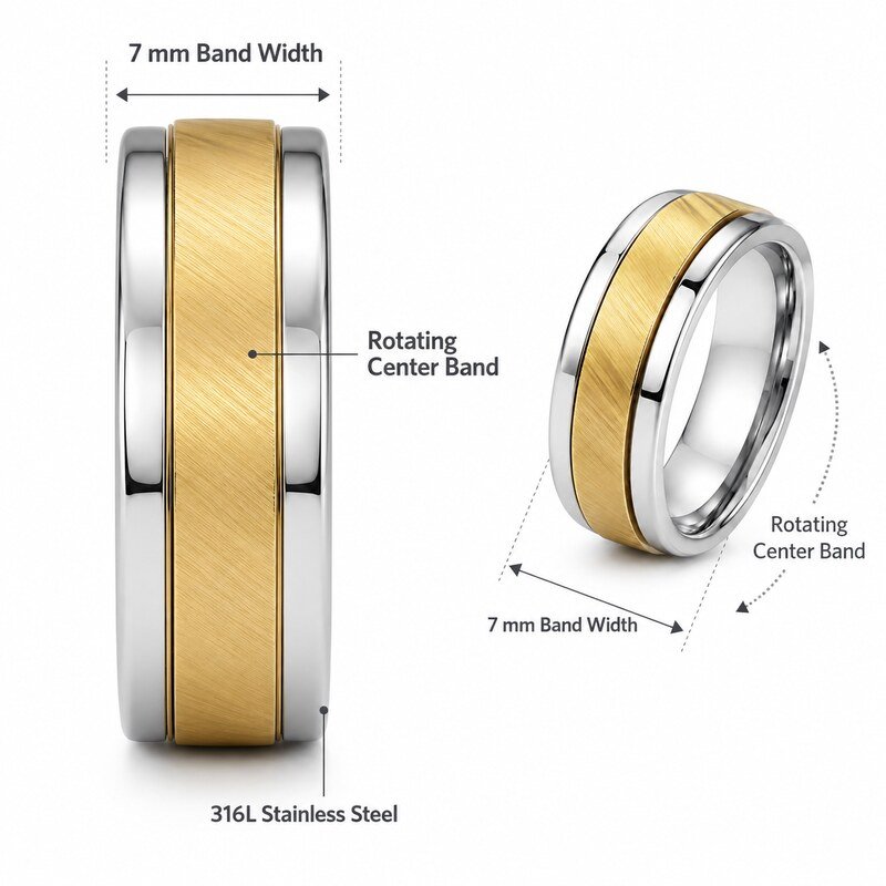 Two-Tone Stainless Steel Spinner Ring - product specifications image