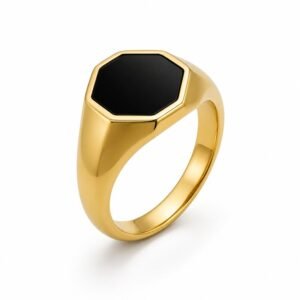 Gold Stainless Steel Black Onyx Signet Ring
