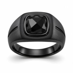 Black Stainless Steel CZ Men’s Signet Ring
