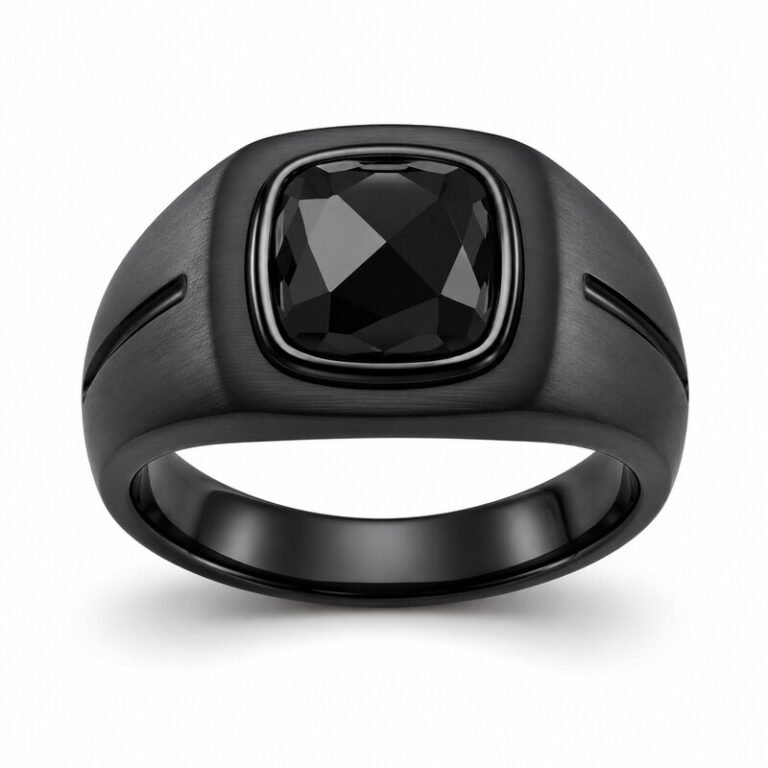 Black Stainless Steel CZ Men's Signet Ring - main product image