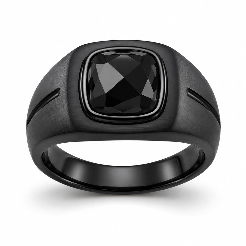 Black Stainless Steel CZ Men's Signet Ring - main product image