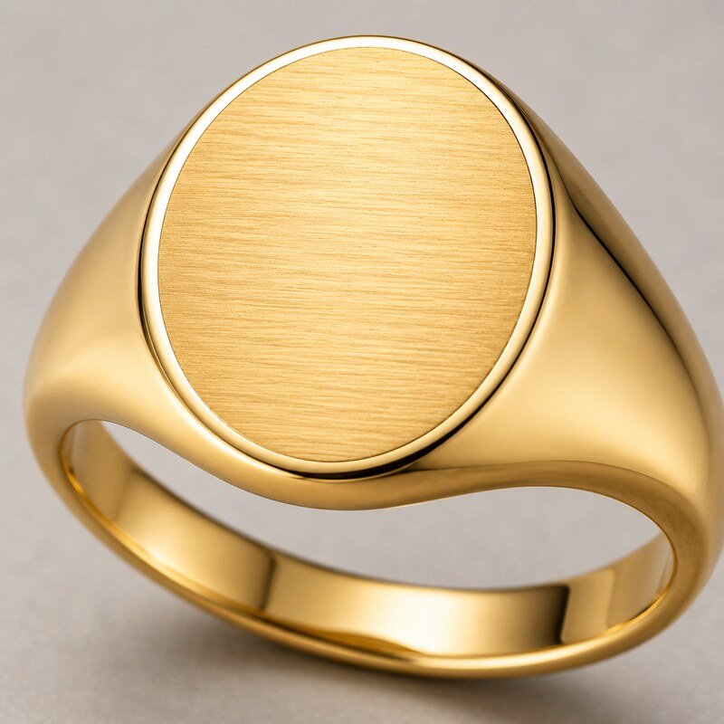Gold Stainless Steel Blank Oval Signet Ring - material and finish detail