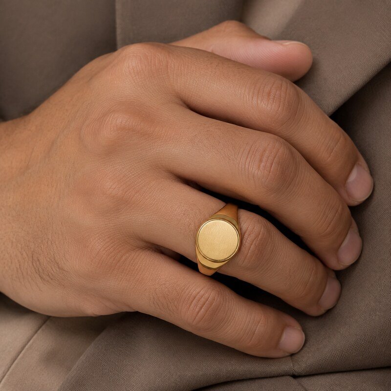 Gold Stainless Steel Blank Oval Signet Ring - on-hand view
