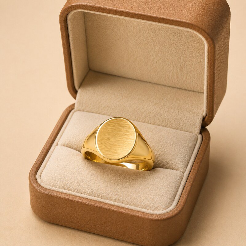 Gold Stainless Steel Blank Oval Signet Ring - wholesale packaging image