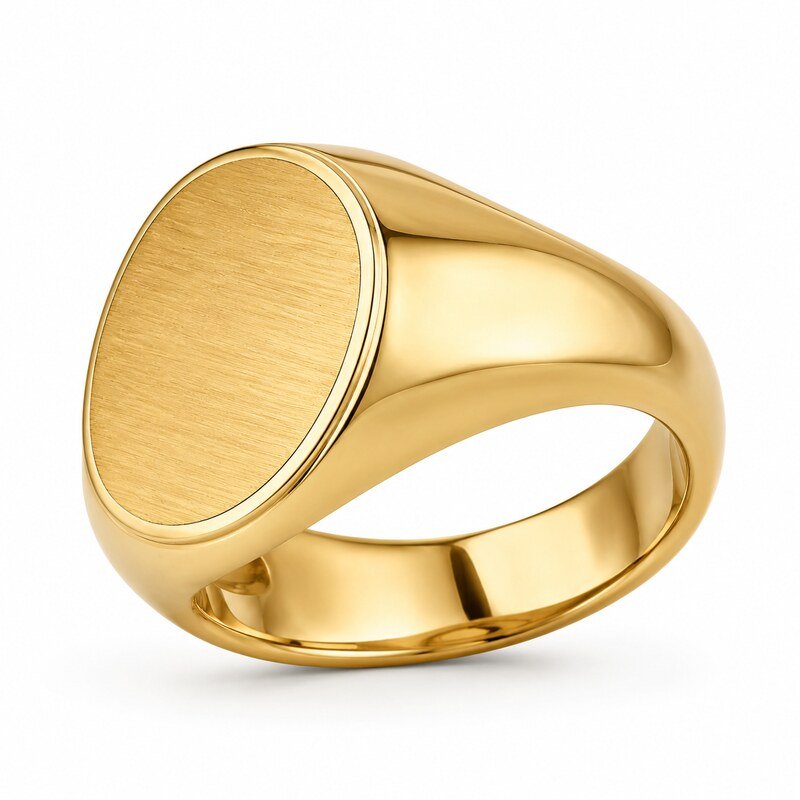 Gold Stainless Steel Blank Oval Signet Ring - side and structure view