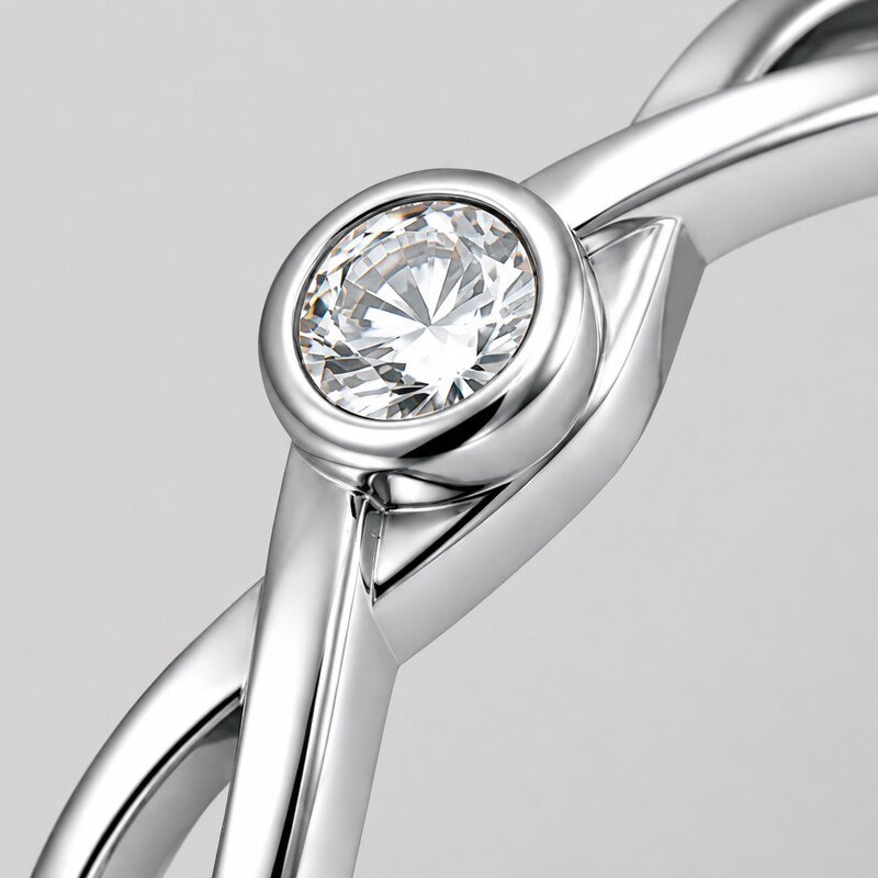 Silver Stainless Steel Infinity Solitaire Ring - material and finish detail