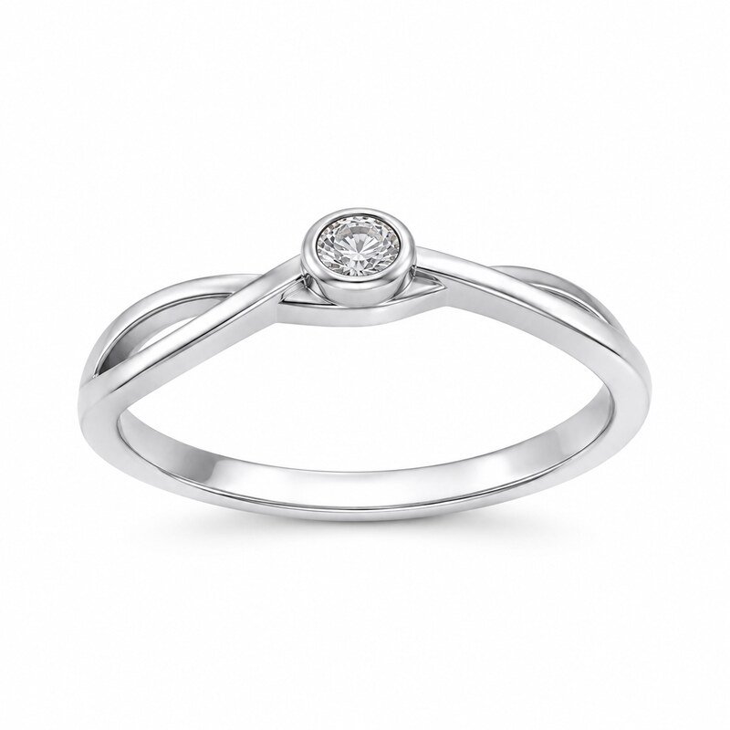 Silver Stainless Steel Infinity Solitaire Ring - front view