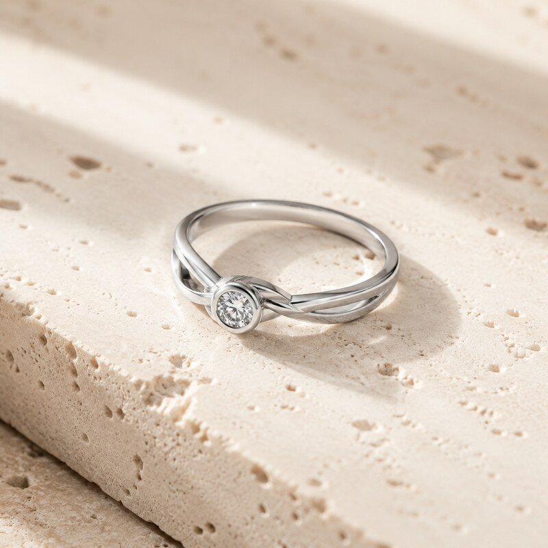 Silver Stainless Steel Infinity Solitaire Ring - lifestyle product image