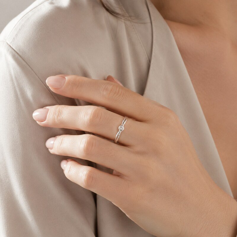 Silver Stainless Steel Infinity Solitaire Ring - on-hand view