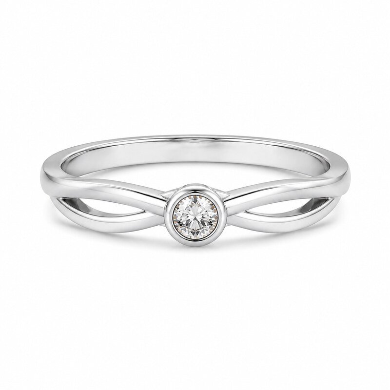 Silver Stainless Steel Infinity Solitaire Ring - side and structure view