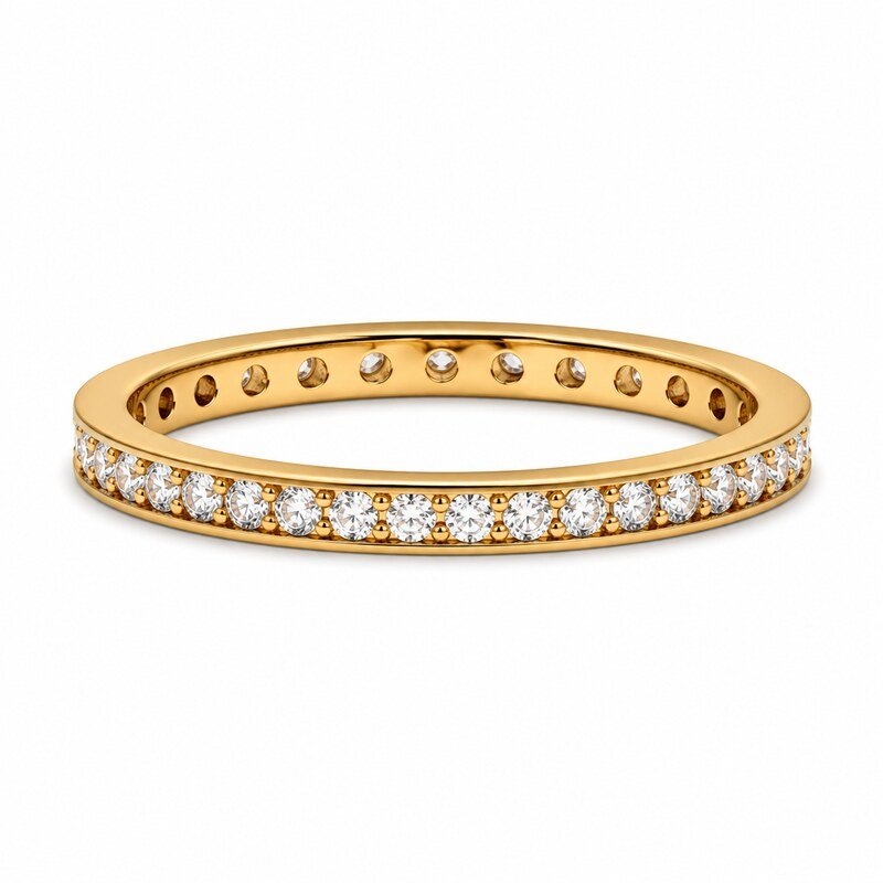 Gold Stainless Steel CZ Eternity Band - front view