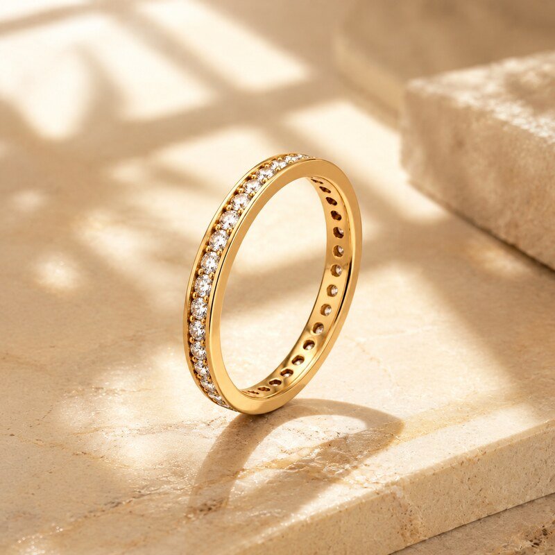 Gold Stainless Steel CZ Eternity Band - lifestyle product image