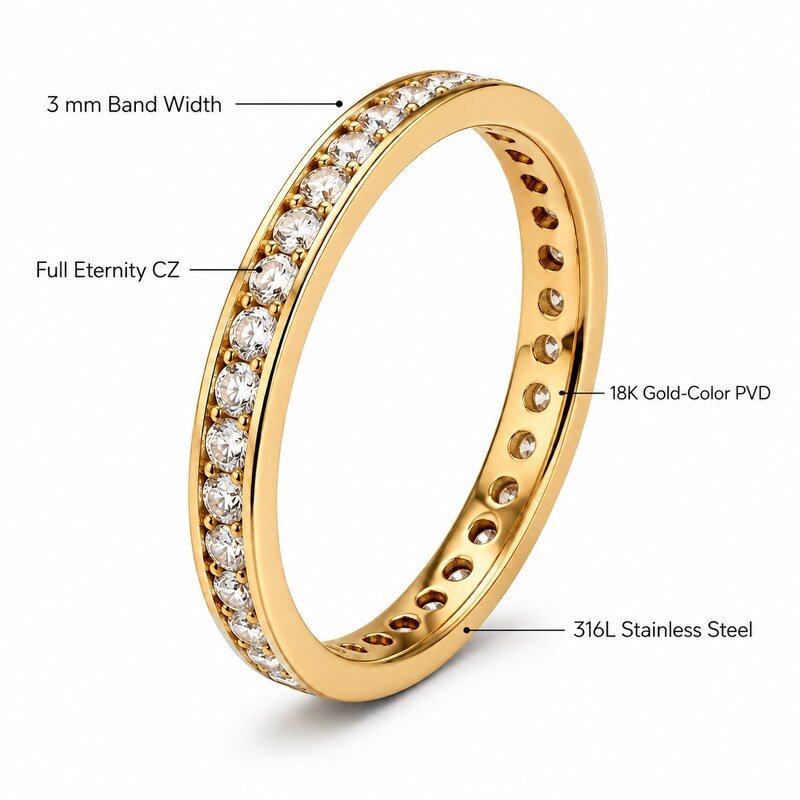 Gold Stainless Steel CZ Eternity Band - product specifications image