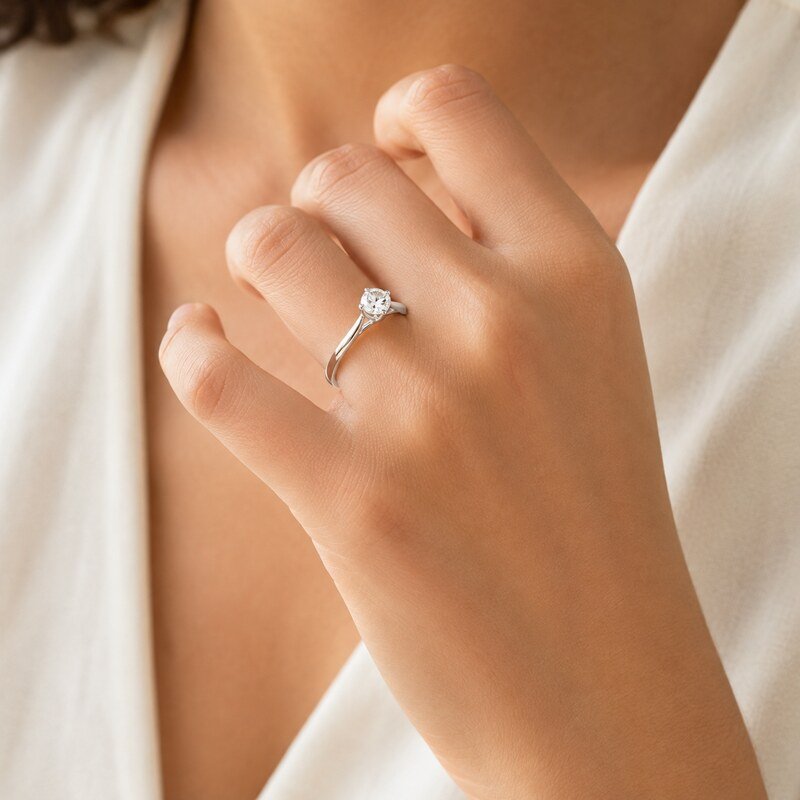 Silver Stainless Steel CZ Engagement Ring - on-hand view