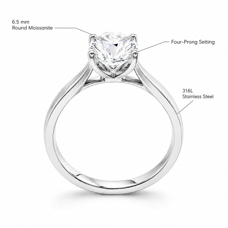 Silver Stainless Steel CZ Engagement Ring - product specifications image