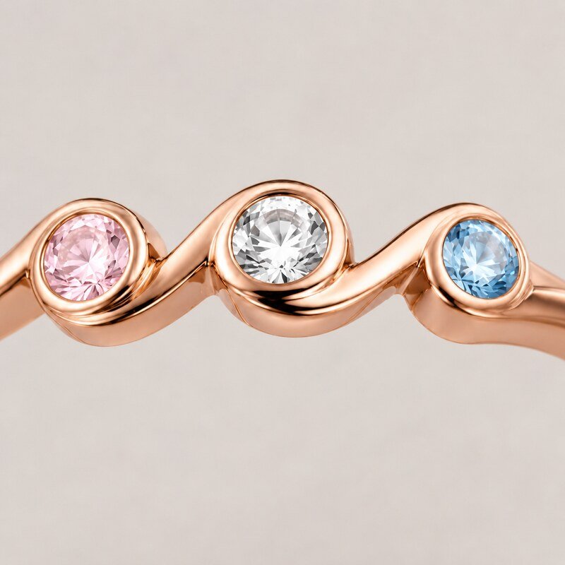 Rose Gold Stainless Steel Birthstone Mother's Ring - material and finish detail