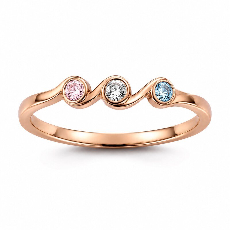 Rose Gold Stainless Steel Birthstone Mother's Ring - front view