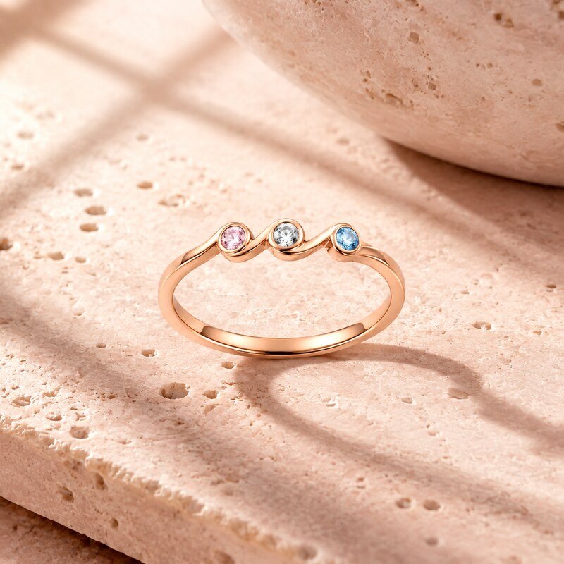 Rose Gold Stainless Steel Birthstone Mother's Ring - lifestyle product image