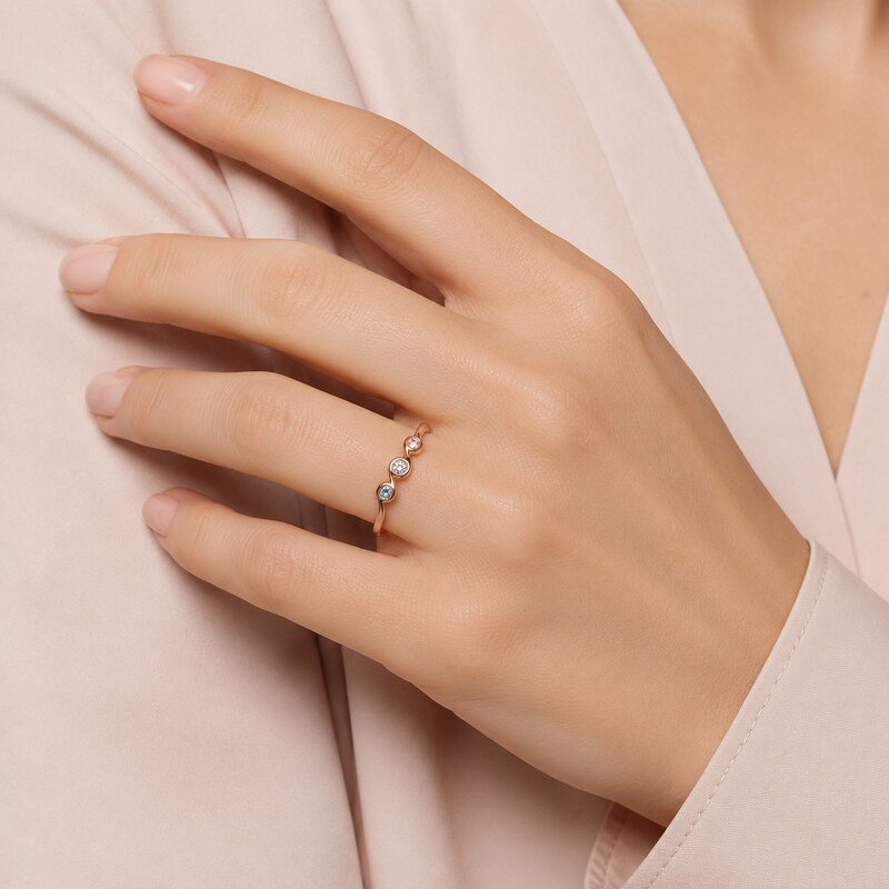Rose Gold Stainless Steel Birthstone Mother's Ring - on-hand view
