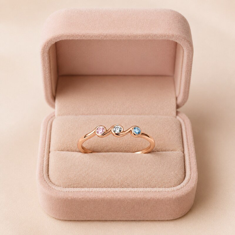 Rose Gold Stainless Steel Birthstone Mother's Ring - wholesale packaging image