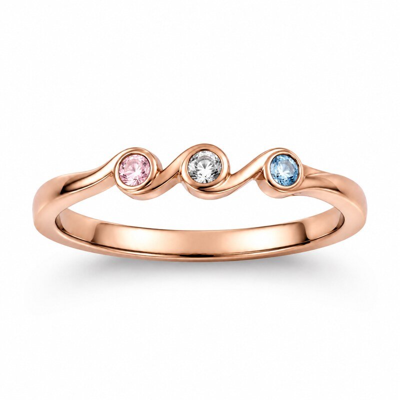 Rose Gold Stainless Steel Birthstone Mother's Ring - side and structure view