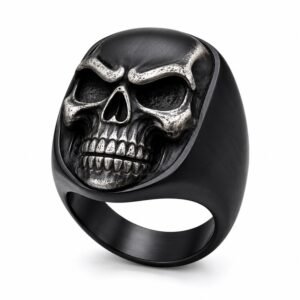 Black Stainless Steel Skull Biker Ring