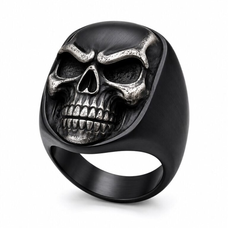 Black Stainless Steel Skull Biker Ring - main product image