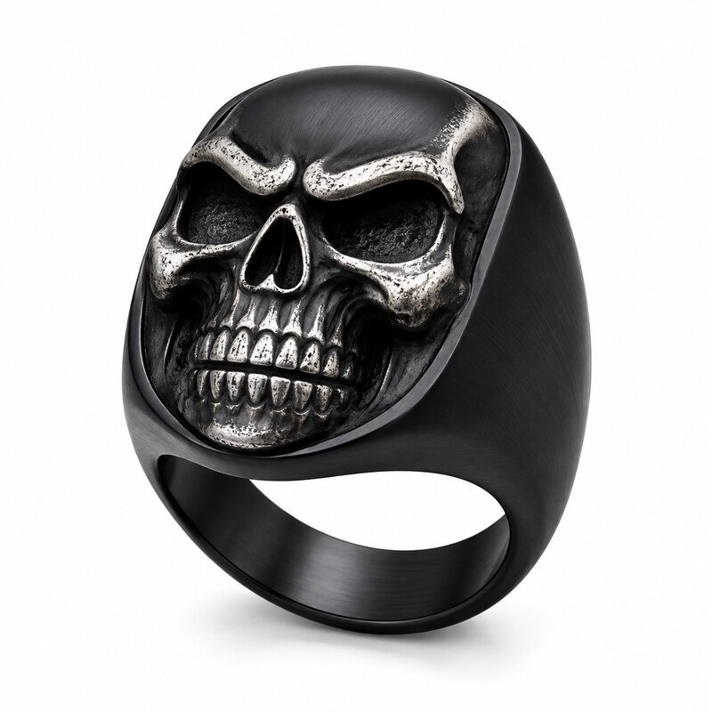 Black Stainless Steel Skull Biker Ring - main product image