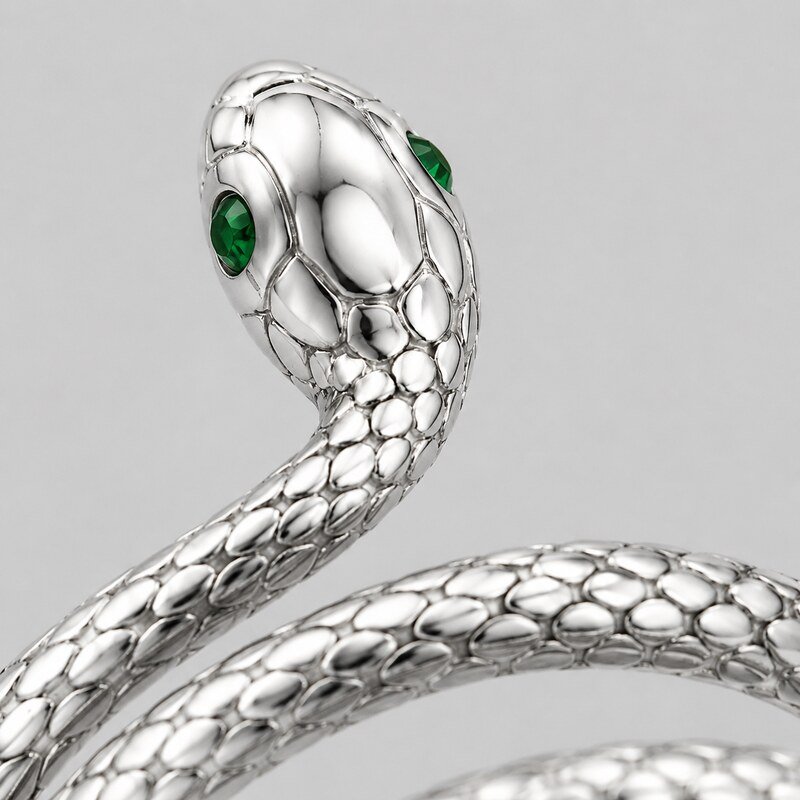 Silver Stainless Steel Snake Ring - material and finish detail