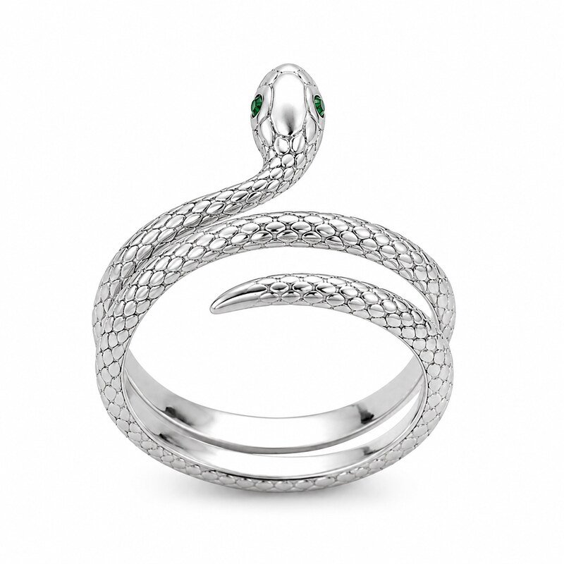 Silver Stainless Steel Snake Ring - front view