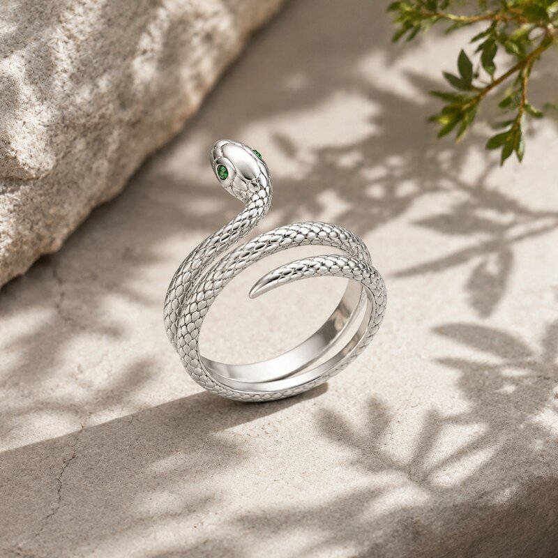 Silver Stainless Steel Snake Ring - lifestyle product image