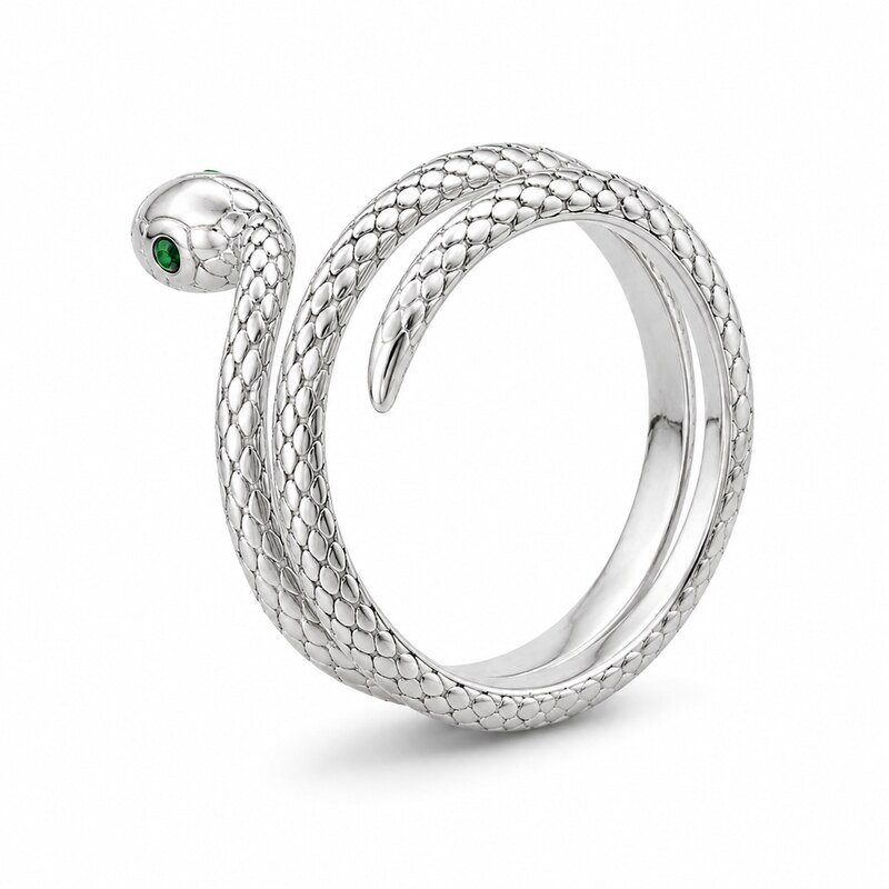Silver Stainless Steel Snake Ring - side and structure view