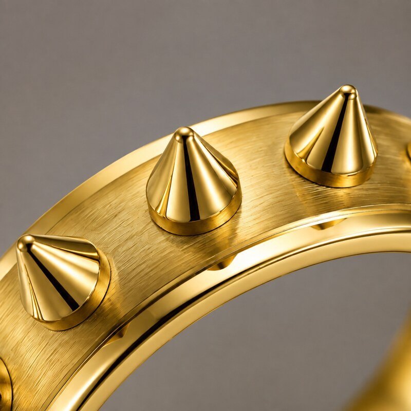 Gold Stainless Steel Spike Ring - material and finish detail