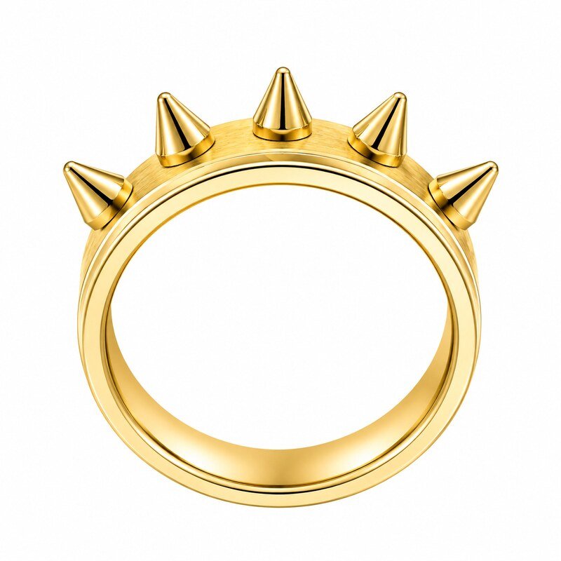 Gold Stainless Steel Spike Ring - front view