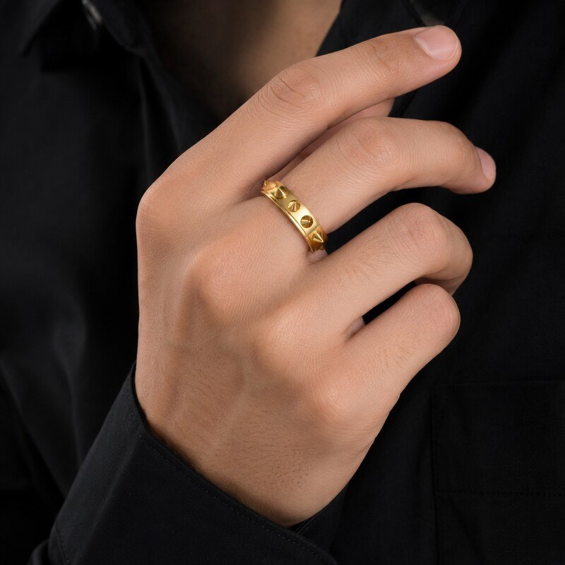 Gold Stainless Steel Spike Ring - on-hand view