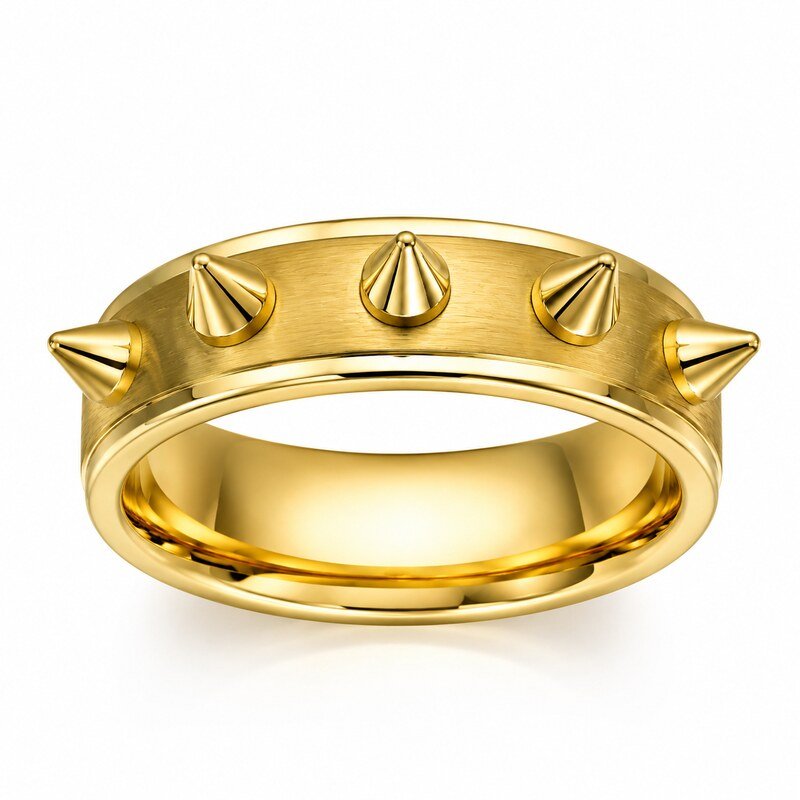 Gold Stainless Steel Spike Ring - side and structure view