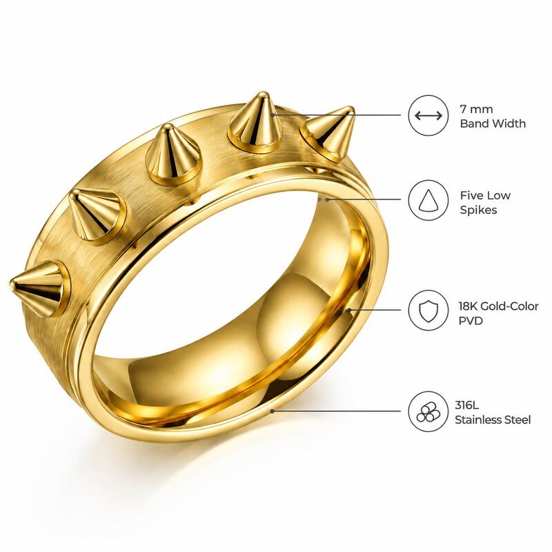 Gold Stainless Steel Spike Ring - product specifications image