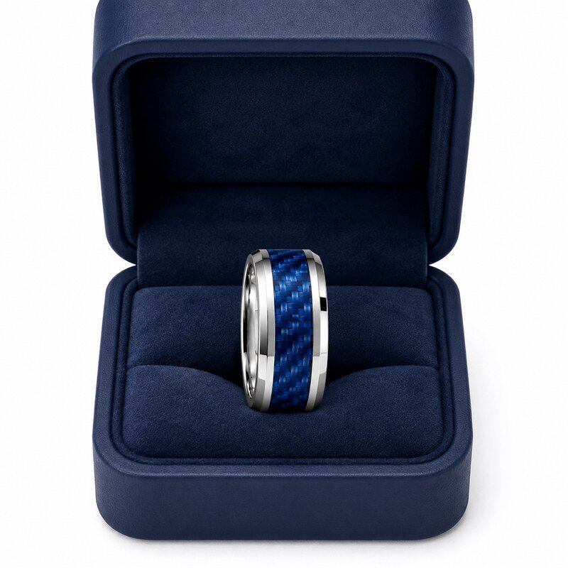 Blue Carbon Fiber Stainless Steel Wedding Band - wholesale packaging image