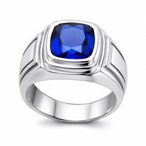 Blue Sapphire Stainless Steel Men’s Signet Ring