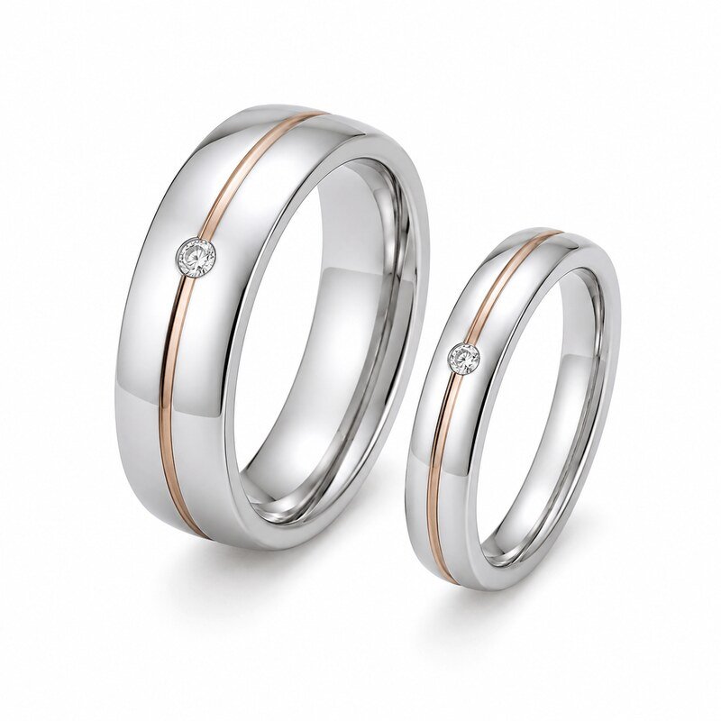 Silver and Rose Gold Stainless Steel Couple Rings - main product image