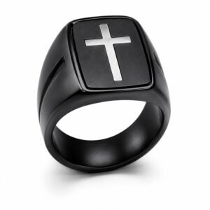 Black Stainless Steel Cross Signet Ring