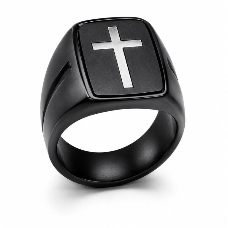 Black Stainless Steel Cross Signet Ring - main product image