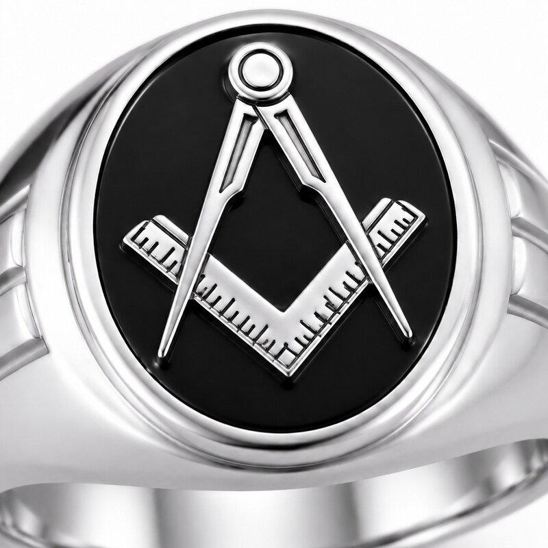 Masonic Stainless Steel Signet Ring - material and finish detail