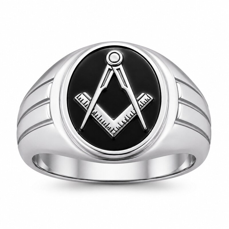 Masonic Stainless Steel Signet Ring - front view