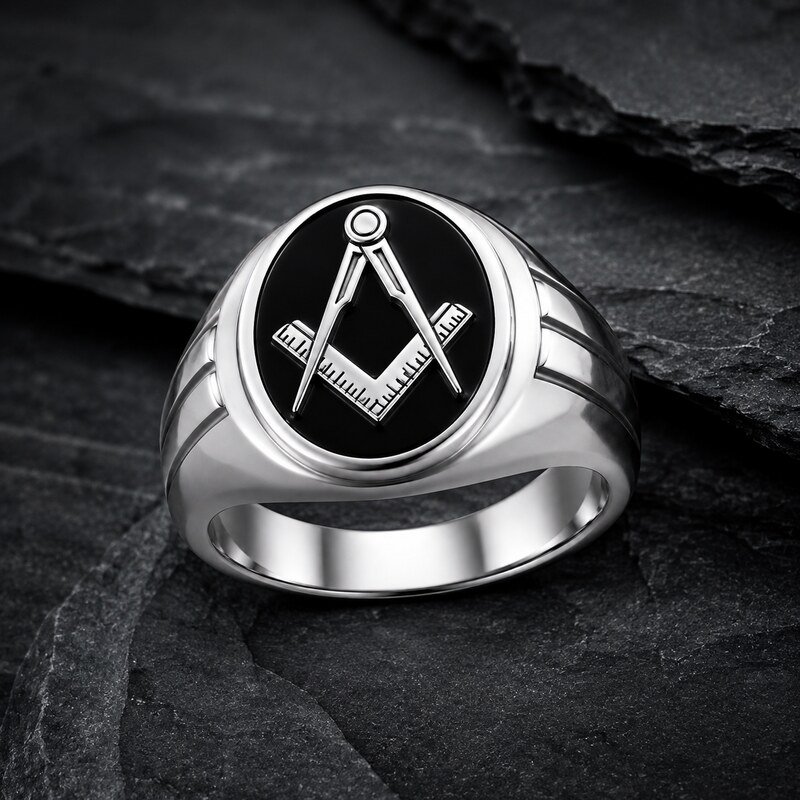 Masonic Stainless Steel Signet Ring - lifestyle product image