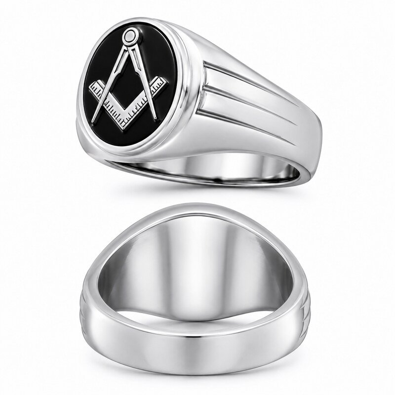 Masonic Stainless Steel Signet Ring - side and structure view