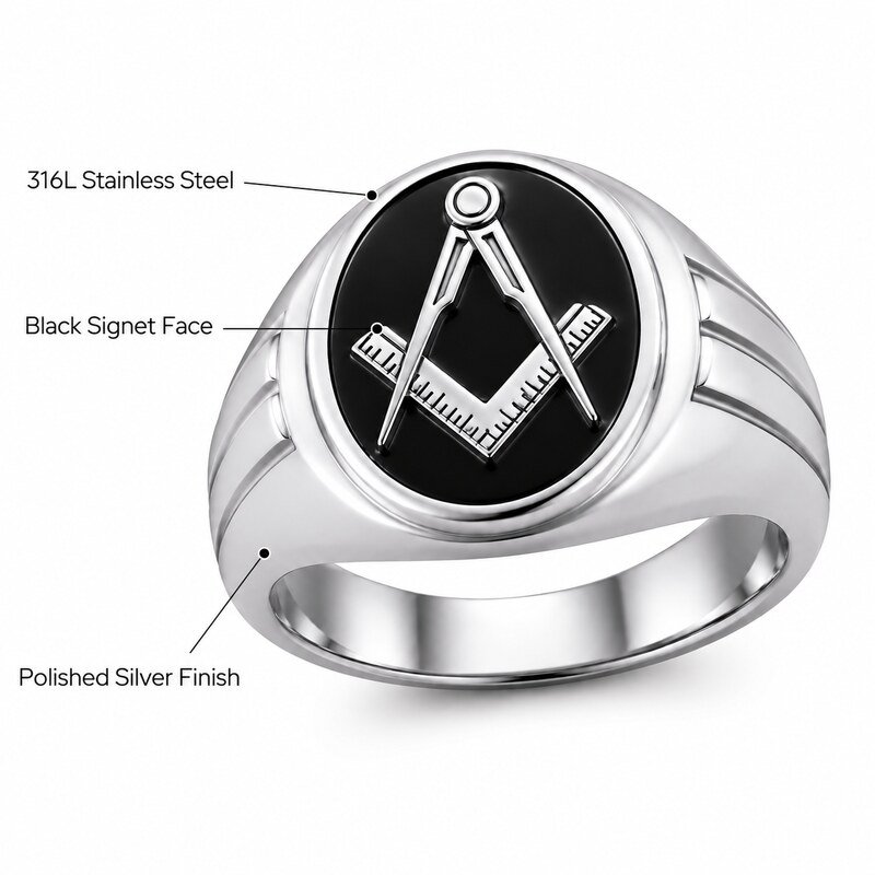 Masonic Stainless Steel Signet Ring - product specifications image
