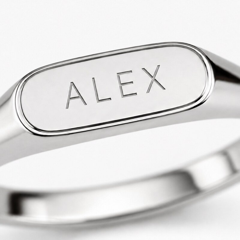 Custom Name Stainless Steel Signet Ring - material and finish detail