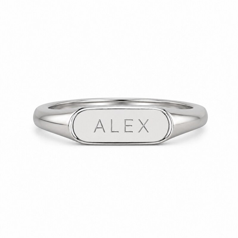 Custom Name Stainless Steel Signet Ring - front view